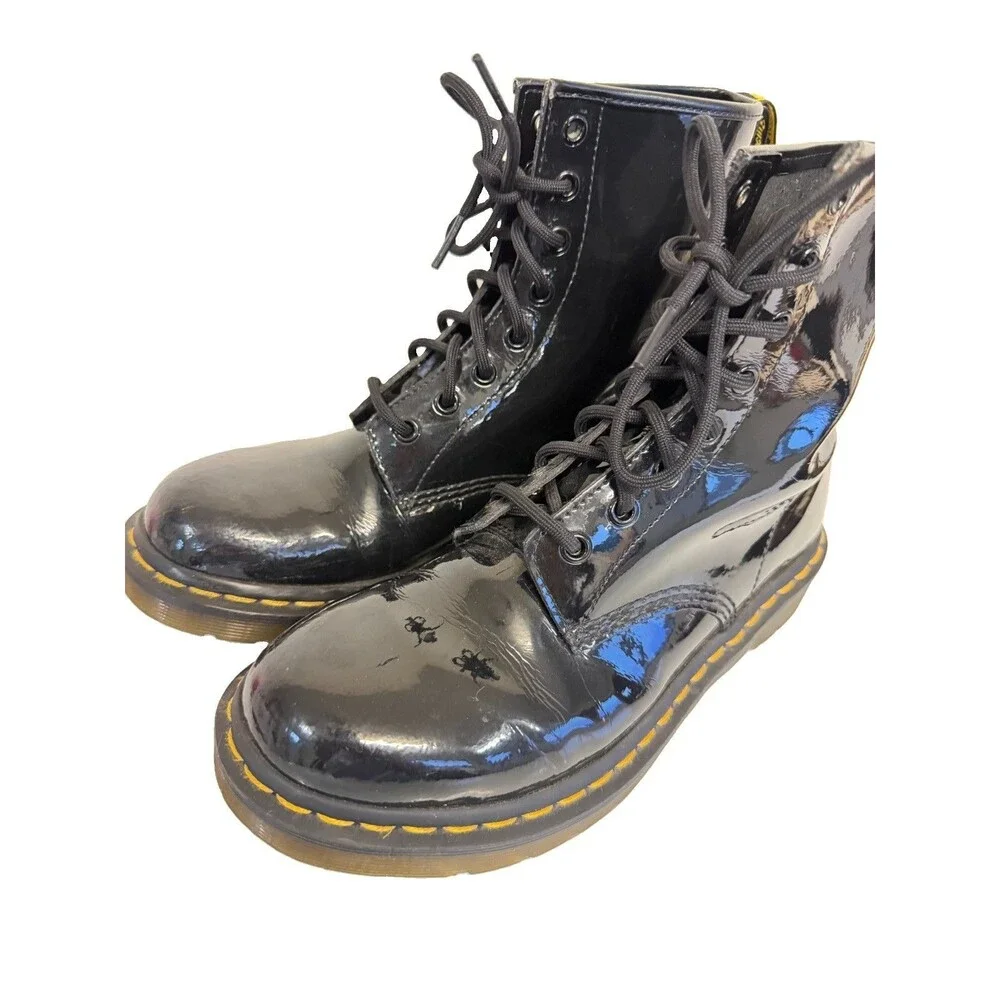 Dr. Martens 1460 Black Patent Leather 8 Hole Lace-Up Unisex Boots Shoes Size 9